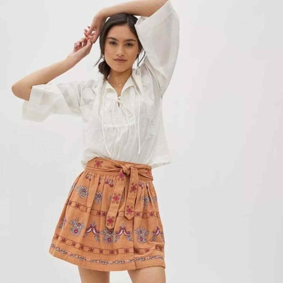 Anthropologie Dresses & Skirts - NWT Anthropologie Meghan Intricately Embroidered Belted Mini Skirt Size 12